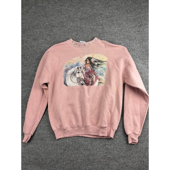 Hanes Tops - Vintage Native American Graphic Sweatshirt Women's XL‎ Pink Hanes Horse Western